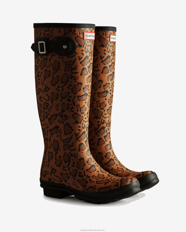žene Hunter bogato preplanulost/sedlasto/crna visoke kišne čizme s leopard uzorkom FFP0T168