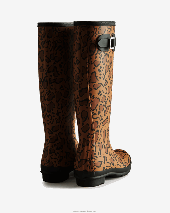 žene Hunter bogato preplanulost/sedlasto/crna visoke kišne čizme s leopard uzorkom FFP0T168