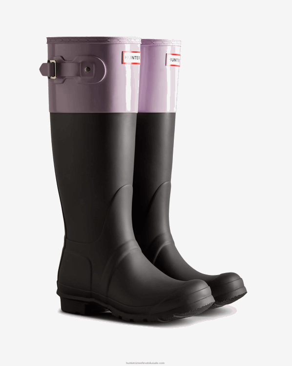 žene Hunter crna/kaljena ljubičasta color block visoke kišne čizme FFP0T71