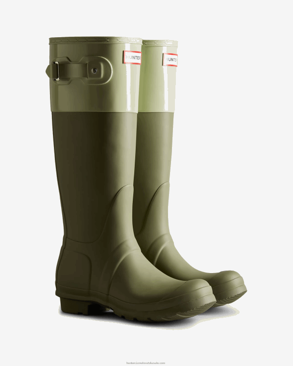 žene Hunter lišaj zelena/muklo zelena color block visoke kišne čizme FFP0T169