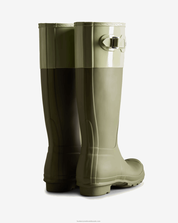 žene Hunter lišaj zelena/muklo zelena color block visoke kišne čizme FFP0T169