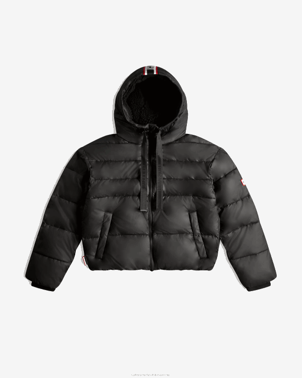 žene Hunter logo crn intrepid izolirana tkana kratka pufer jakna FFP0T366