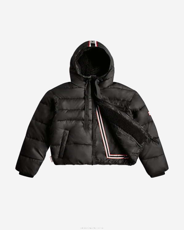 žene Hunter logo crn intrepid izolirana tkana kratka pufer jakna FFP0T366